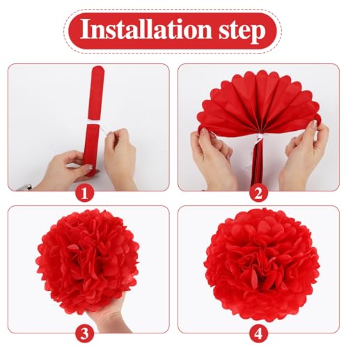 Image of BestoFun 16PCS Fall Party Decorations Orange Red Tissue Paper Flowers Pompoms Decorations for Girl Groovy Birthday Baby Shower Wedding Autumn Thanksgiving Halloween Room Wall Hanging Decor