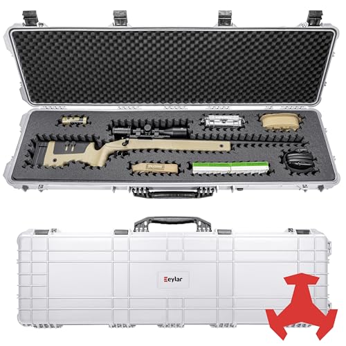 Eylar 48” Hard Rifle Case Equipped With Ragar Reconfigurable & Reusable XP Crosslinked Foam Insert, Waterproof, Shockproof Meets TSA Requirements (White)