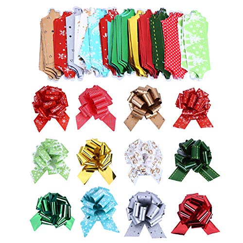 Skyoo Schleifen für Geschenke, Größe M, 12,7 cm, Zugband für Geschenke, Schleifen zum Ziehen, für Weihnachten, Geschenkverpackungen, verschiedene Farben, 12 Stück Cover