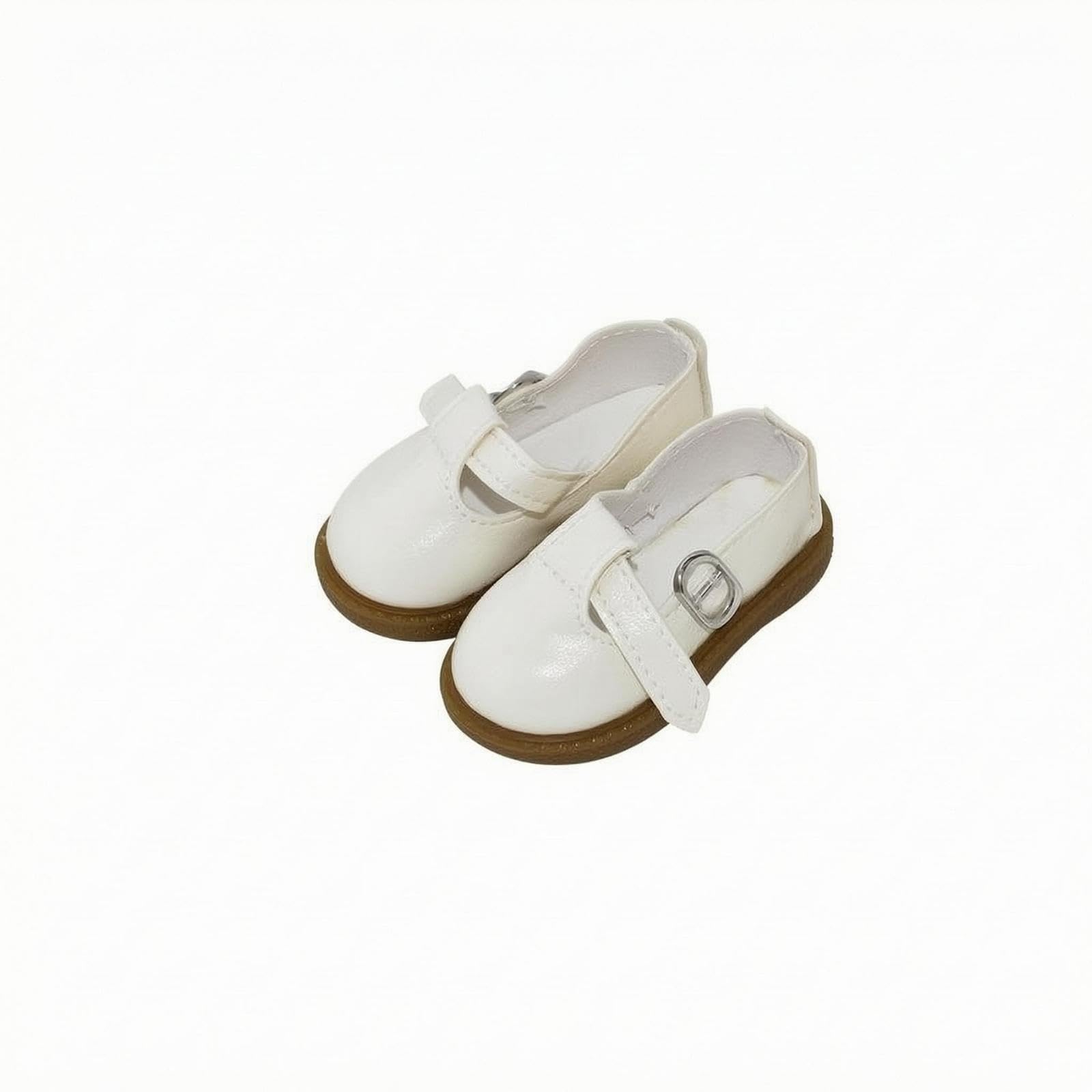 Low-Cut BJD Shoes Brown Sole Strap Buckle Doll Shoes Rounded Toe White F Style-image-5