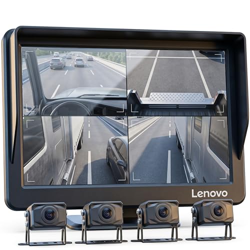 Image of Lenovo 4 Channel Dash Cam for Trucks & Buses with 10 Inch IPS Monitor, 1080P Quad Split View, Night Vision, Parking Monitor, Loop Recording, 9V-36V Vehicle Compatible T5-T4C