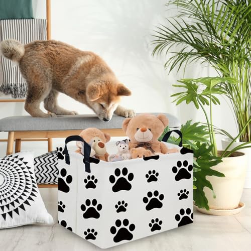 Image of Rectangular Dog Basket,Nursery Hamper,Collapsible canvas kids toy storage box,Kids room storage basket,Pet decor(Dog paw)