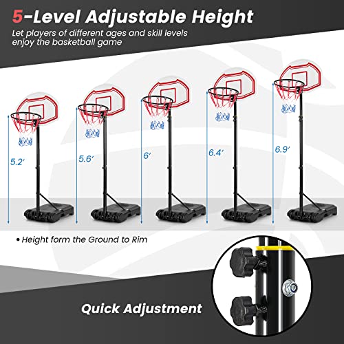 Giantex Basketball Hoop Outdoor Kids - Height Adjustable 5.2 Ft- 6.9 Ft Portable Basketball Hoop Stand With Wheels, 28" Backboard, Fillable Base, 16" Rim, 2 Nets, Indoor Basketball Goal For Youth #TOP4