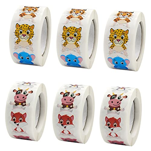 Milisten 6 Rollos Pegatinas de Animales Stickers Decorativos Autoadhesivos Recompensa Escolar y Actividades Creativas