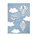 MyShop24h, tappeto per cameretta dei bambini, di alta qualità, con orlo esterno cucito, motivo con cielo, nuvole e mongolfiere, colore blu/bianco, 100% polipropilene., blu/bianco., 140 x 200 cm