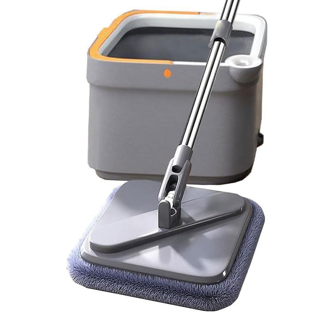 Spin Mop und Eimer-Set, 360-Grad-Drehmopp mit 53-Zoll-Edelstahl-Langstiel für die Bodenreinigung, Vielseitige Mopps mit 5 Mikrofaser-Mopps