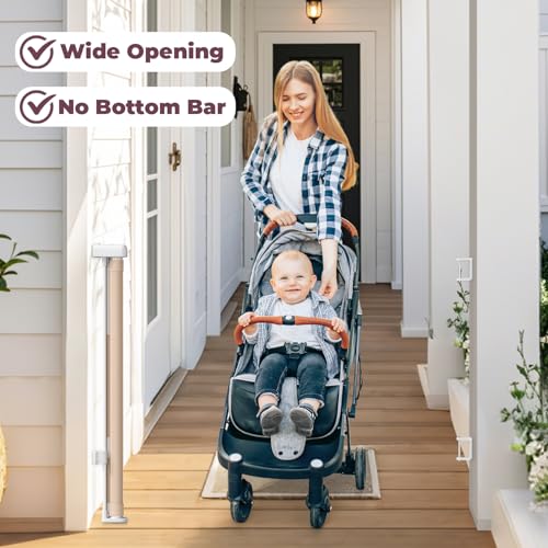 Image of 76 inch Retractable Baby Gates Extra Wide, Mesh Long Dog Gate for Deck | Indoor Outdoor Stair Gate for Wide Openings Doorways Hallways Porch, Child Pet Safety Essentials for Home, Beige