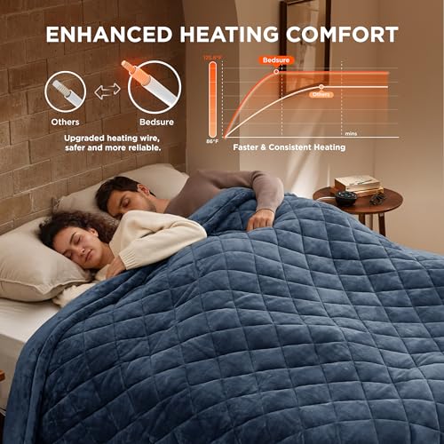 Image of Bedsure Electric Blanket Queen Size - Dual Control Heated Blanket Queen with 10 Heat Settings, Thick Heating Blanket with 10 Time Settings, Fast Heating Quilted Blanket (84x90 inches, Bering Sea)