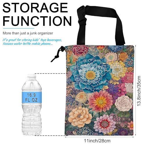 Image of Car Trash Bag Hanging Blooming Flowers Car Trash Can Waterproof Garbage Bag Hanging for Car Back Seat