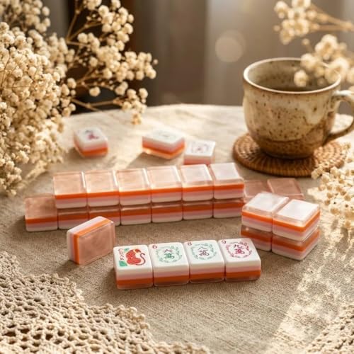 Pink Crystal Mahjong Set with Flowers - Juego de Mesa miniatura 2