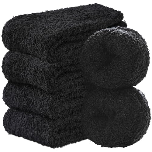 Image of CHOWISH Womens Fuzzy Slipper Socks Super Soft Microfiber Fluffy Cozy Winter Warm Fuzzy Crew Socks
