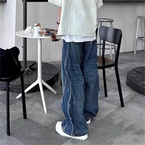 Men's High Street Wave Jeans, Punk Summer Style, Blue Denim, Undulating Straight Leg Trousers3