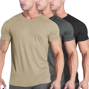 COOFANDY Men’s 3 Pack Workout T Shirts Short Sleeve Gym Bodybuilding Muscle Shirt Base Layer Fitness Tee Tops