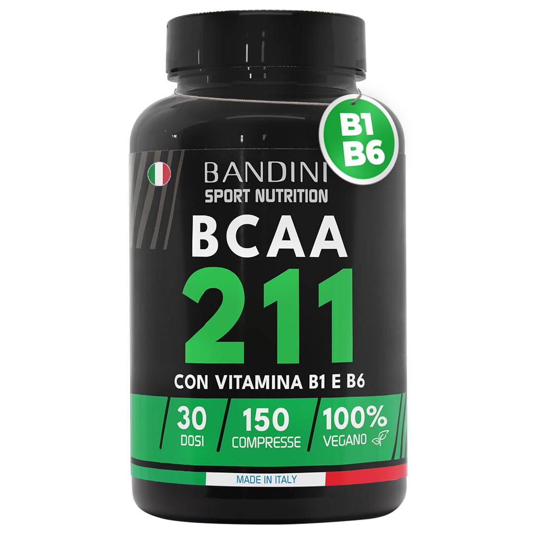 Bandini® AMINOACIDI RAMIFICATI BCAA 2 1 1 | 150 Compresse Aminoacidi Ramificati Fermentati con Vitamina B1 e B6 | 2.1.1 con Leucina, Isoleucina, Valina | Intra Pre Post Workout - Per Palestra | Vegan