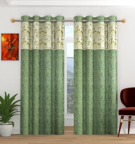 Image of Floral Patch Semi-Sheer Curtains for Window 6 Feet, Pack of 1, Green