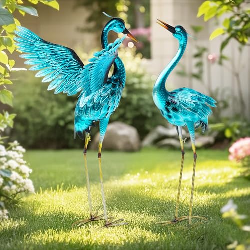 Autodaya 36.75' Metal Crane Garden Statue, Handcrafted Oversized Blue Heron Decor Sculptures with Stable U-Ground Stakes, Backyard Decoration, Metal Garden Bird Animal Yard Art, Lawn Ornament Decor