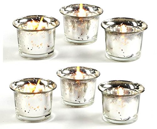 Hosley FBA_FBA-G58619ON-1-EA Set Of 6 Metallic/Antique Finish Glass Candle Tealight Holders. Ideal Gift For Wedding Bridal Party Reiki Led Votive Tea Light Gardens O4  thumb #1