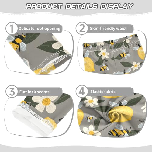 Wusikd Cute Bees Lemons Girls' Leggings Toddler Doodles Flowers Kids Yoga Pants Dance Active Tights 4T3