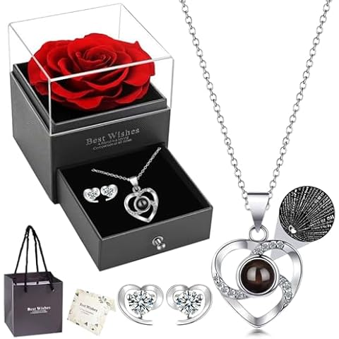 GwaOery Preserved Rose with Necklace and Earrings Cover