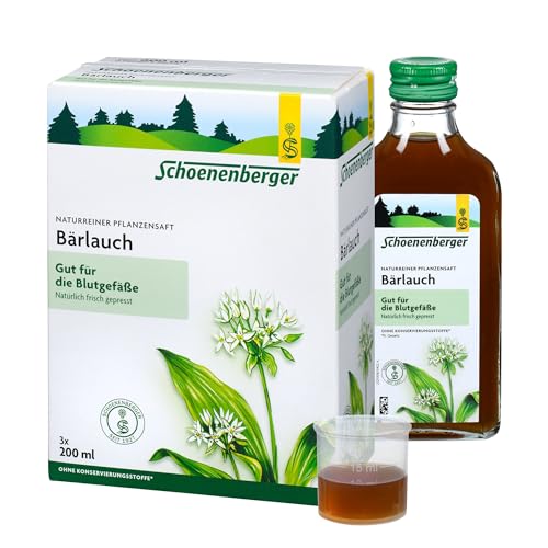 Schoenenberger - Bärlauch naturreiner Pflanzensaft - 3x 200 ml (600 ml) Glasflaschen - gut für die Blutgefäße - natürlich frisch gepresst - bio