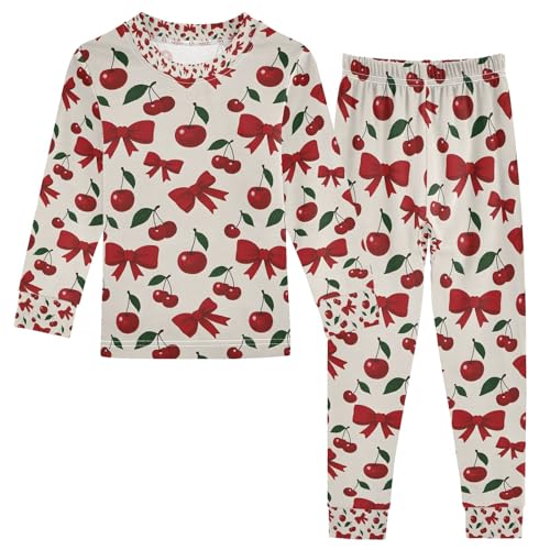 senya Cherry Bow Red Pajamas Set Long Sleeve Soft Cotton Sleepwear 2 Piece