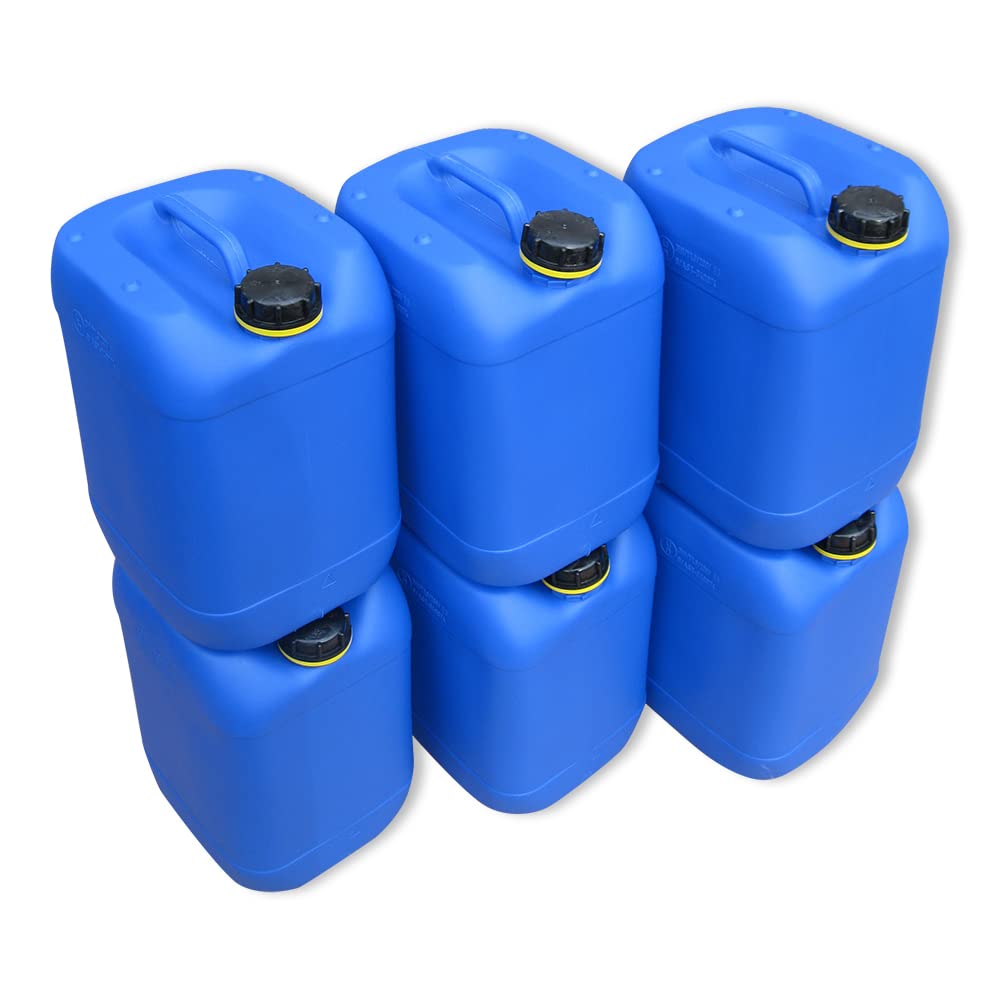 kanister-vertrieb® 6er Set: 20 L Kanister Wasserkanister blau inkl. 1 x Auslaufhahn+ Etiketten