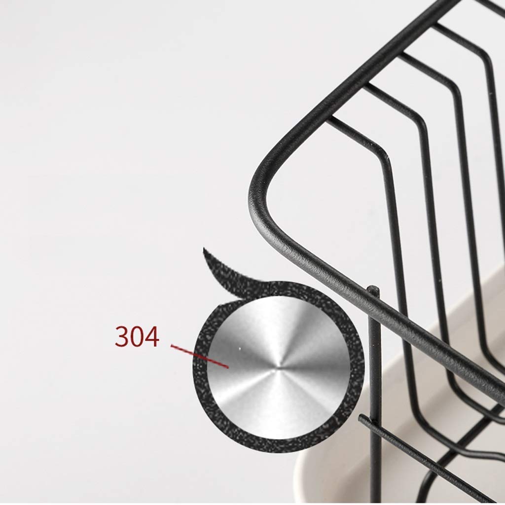 Scolapiatti in acciaio inox 304, scolapiatti con vaschetta raccogligocce in plastica, porta cestello: 37,5 x 29,3 x 17 cm
