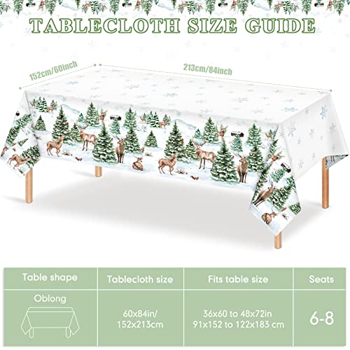 Tiamon Winter Reindeer Tablecloth Polyester Christmas Snowflake Deer Table Cover Winter Party Table Cloth With Xmas Tree Reindeer Snowflake For Winter Holiday Party Decor Supplies, 60 X 84 Inch #TOP1