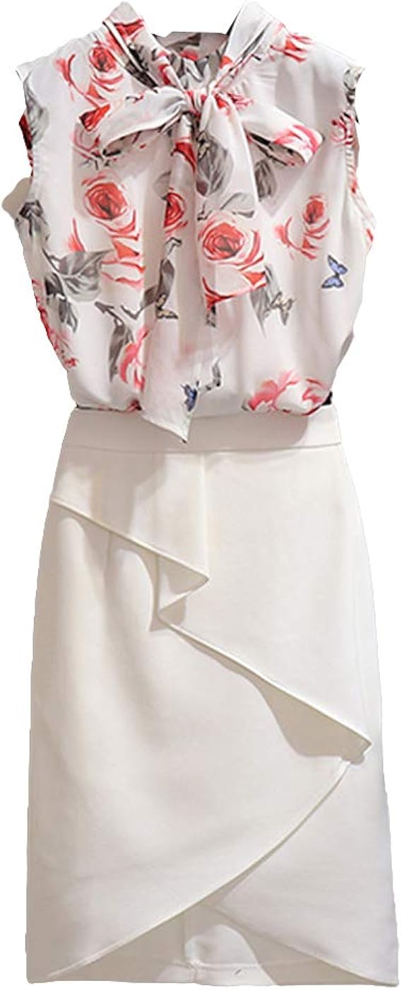 Amazon Zuomaツーピース レディース ブラウス スカート シフォンセットアップ ノースリーブtシャツ ペンシルスカート おしゃれ 洋服 上下2点セット ファッション 夏服 Ol通勤 普段着 オフィス 事務服 スカートスーツ 通販