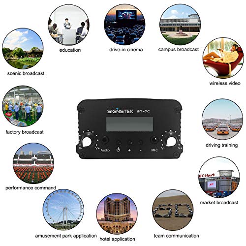 Signstek ST-7C FM Transmitter Mini Radio Stereo Station PLL LCD with Antenna, Black