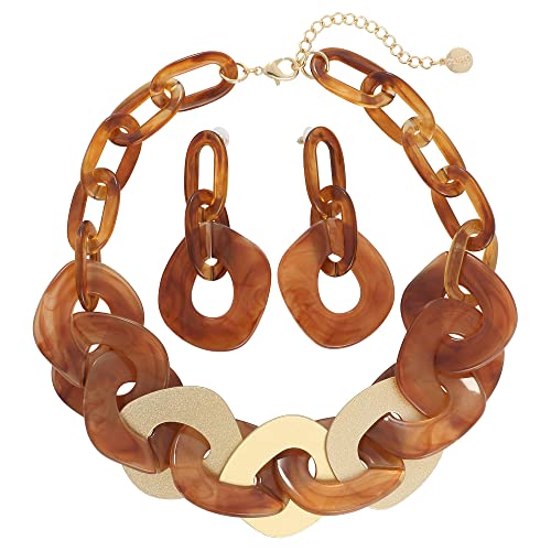 Coiris Statement Chunky Necklace Metal Punk Acrylic Cuban Link Chain Necklaces Bohemian Tortoise Shell Acrylic Resin Chain Link