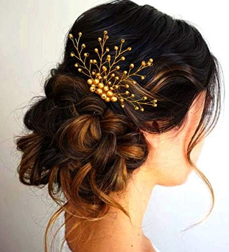 MILAPARK CRAFTS Hair Flare Hair Accessories For Women & Girls, Stylish for Wedding – Artificial Flowers & Pearl Style Juda Bun – Floral Bridal Brooch & Hair Pin (golden)