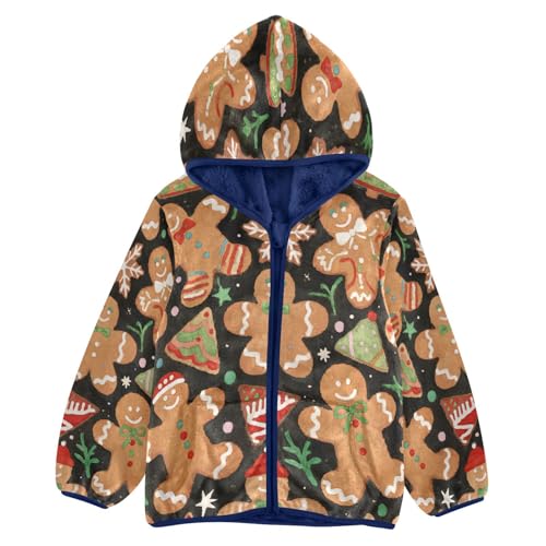 Christmas Gingerbread Men and Decorations Toddler Fleece Jacket Girl Boys Hooded Fleece Jacket
