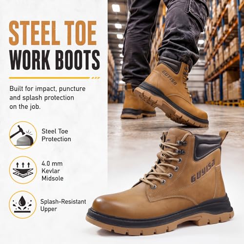 Image of Steel Toe Boots for Men Puncture Resistant Work Utility Safety Shoes