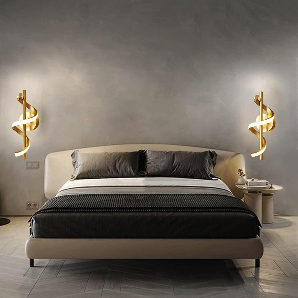 Image of Groeien Pack of 2 | Modern 3 Color LED Wall Sconce Spiral Glow Wall Light for Bedroom Living Room Corridor Lighting Fixtures Wall Mount(Warm+Natural+Coolwhite)(Spiral Glow, 2)