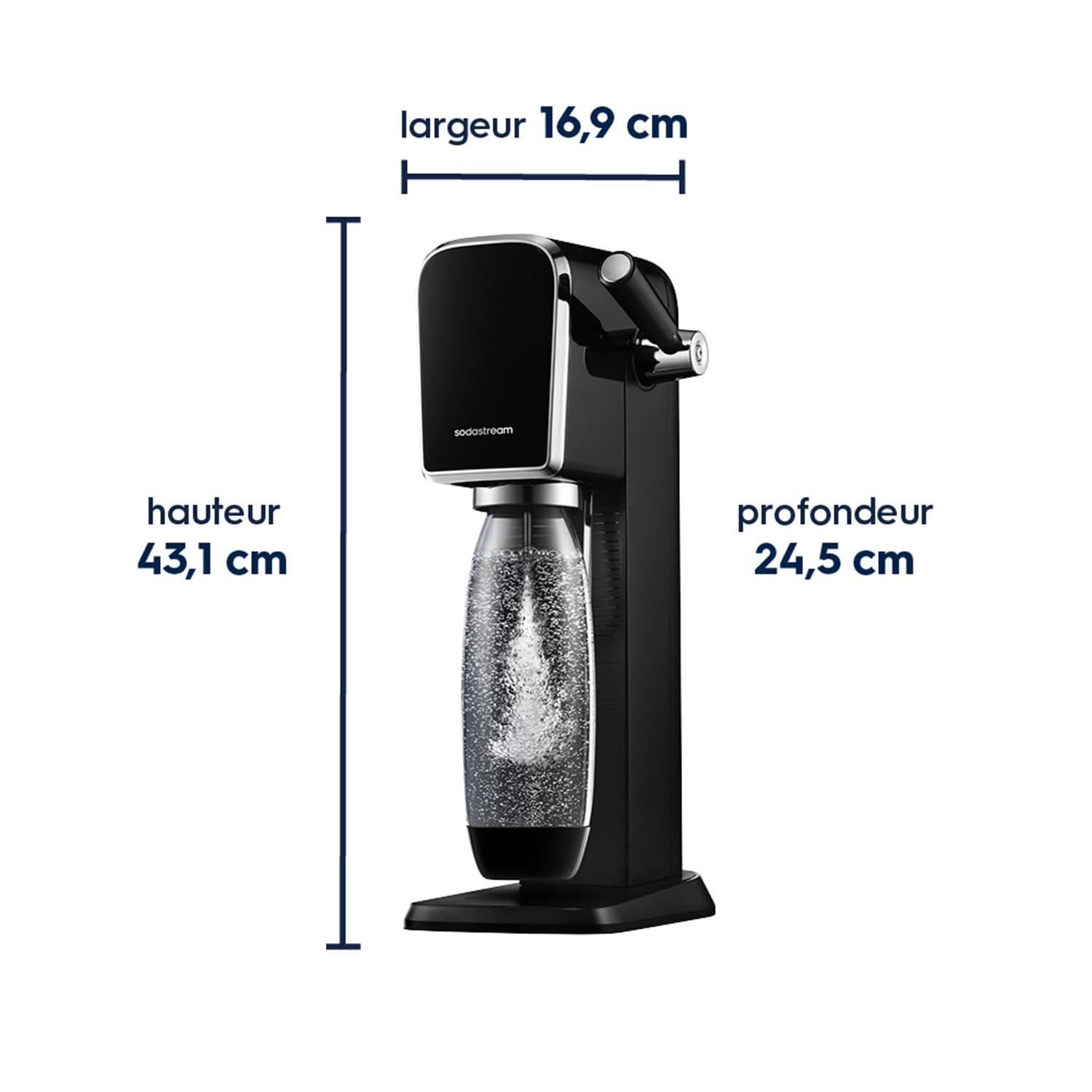 Sodastream Art – Machine à eau pétillante au design rétro avec système CO₂ Quick Connect, cylindre de gaz 60L et 1 bouteille 1L sans BPA inclus, noire