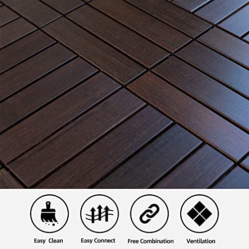 Forevich 6 Pcs Carbonized Bamboo Deck Tiles 12"X12" Outdoor Flooring Interlocking Patio Paver Tiles Waterproof 6 Sq.ft Brown #TOP2