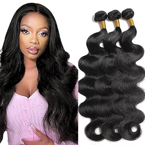 Shoaiye Human Hair Bundles Body Wave Tissage Naturel Cheveux Humain Unprocessed Remy Extensions Double Weft en lot Meches Weave Color #1B Natural Black 16 18...