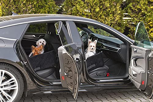 Exclusive Hunde Autositz | Autositz für Hunde, Katzen, Haustier | Rückbank, Beifahrersitz | Hundebett, Hundetasche | Wildlederimitat, Velvet | Farbe: Schwarz | Große: M (47x40 cm)