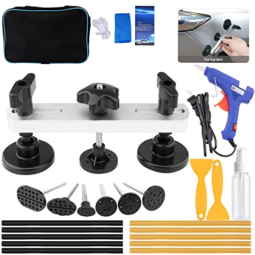 AMZGOGO Car Dent Puller, 22PCS Bridge Car Dent Removal Kit, Powerful Dent Puller Kit, Car Dent Remover with Hot Glue Gun & Gaskets & Melt Glues for Car Dent Repair, Dent Puller for Car, Moto, Truck