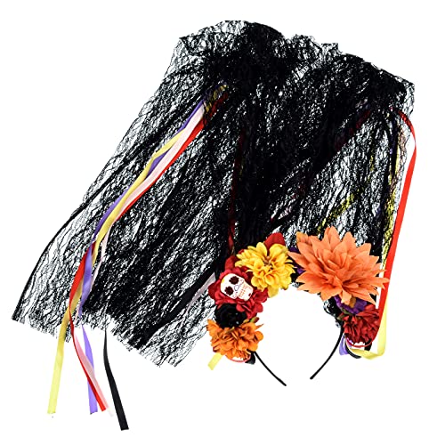 Ddazzling Day Of The Dead Floral Headband Dia De Los Muertos Costume Halloween Flower Headpiece (Orange Yellow Red Flower) #TOP1