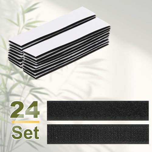 Image of HARFINGTON 24set Hook and Loop Strips with Adhesive 0.8 inchx4 inch Double Sided Hook and Loop Tape Nylon Self Sticky Fastener for Home Office Car, Black