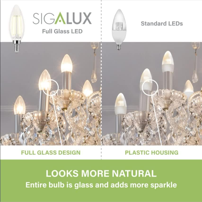 Miniatura 4 de Sigalux Bombilla LED E12 regulable, bombillas LED de candelabro, bombillas de candelabro, bombillas tipo B con certificación UL