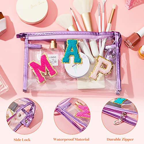 4 Pcs Chenille Letter Bag And 45 Pieces Preppy Patches, Clear Zipper Pouch Transparent Medicine Bag Portable Multipurpose Bag Makeup Pouch First Aid Pouch Diy Chenille Letter Decorative Gifts #TOP3