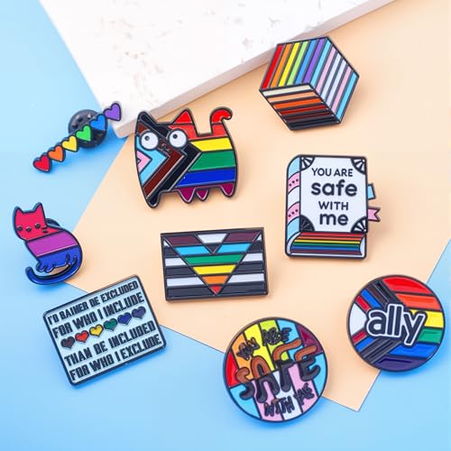 Image of 9PCS Pride Set LGBTQ Pins Rainbow Ally Pin You Are Safe With Me Pin Gay Decorations Pride Accessories Merch Lesbian Bisexual Trans