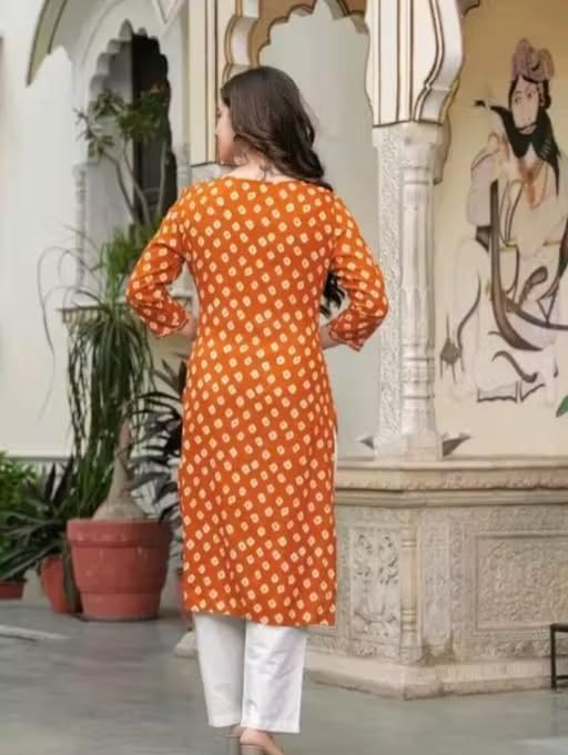 Image of Women Printed Cotton Rayon Kurti | Stylish A-Line Casual & Office Wear Kurta for Women | 3 /4 Sleeve | PF20