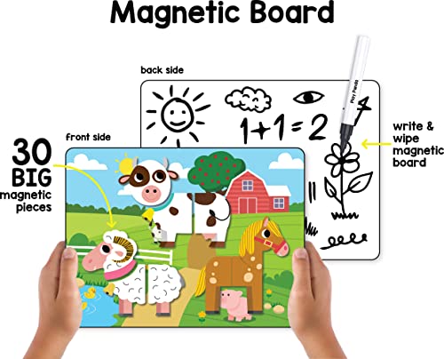 Image of Play Panda Magnetic Puzzles Farm Animals 10 in 1 with 10 Magnetic Puzzles,Write&Wipe Magnetic Board,50+ GK Facts,Sketch Pen&Duster-Make Beautiful Magnetic Animals-Educational Toy for 3+