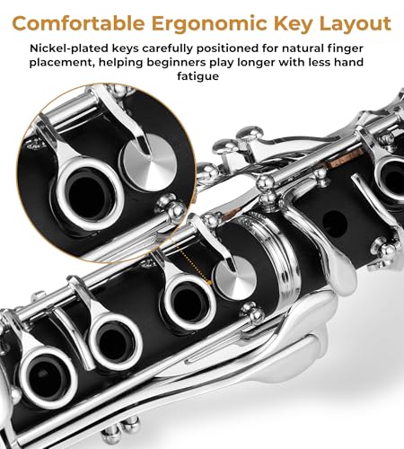 Image of Bb Clarinet Kit for Beginners Students, 17-Key French System with 2 Barrels