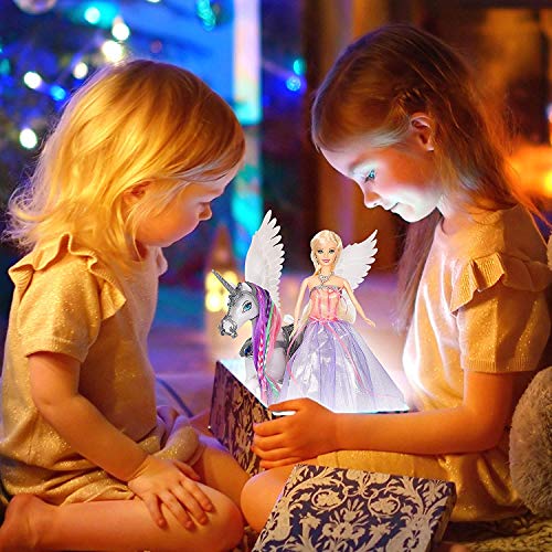 Yellow River 2023 Rainbow Braided Hair Unicorn Princess Doll Playset, 12" Fashion Fairy Tale Doll, Color Change White Unicorn Toy Doll With Horse Mane Brush, Unicorn Gift For Girls #TOP1