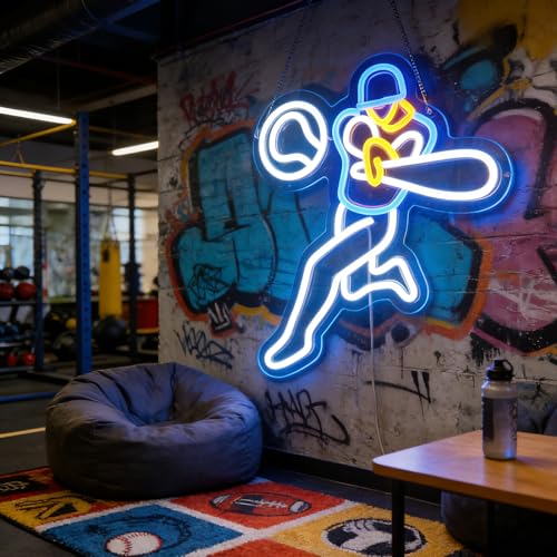 Image of Baseball Neon Light - Dynamic & Classic LED Wall Art for Man Cave, Sports Bar, Game Room or Kids Bedroom Decor, Dimmable USB, Awesome Sports Fan Gift for Players & Enthusiasts